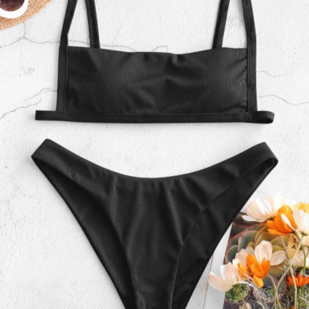 Ribbed square bikini black